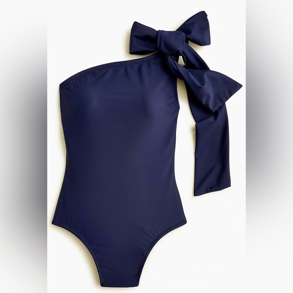 J. Crew navy blue bow one-shoulder one-piece swimsuit